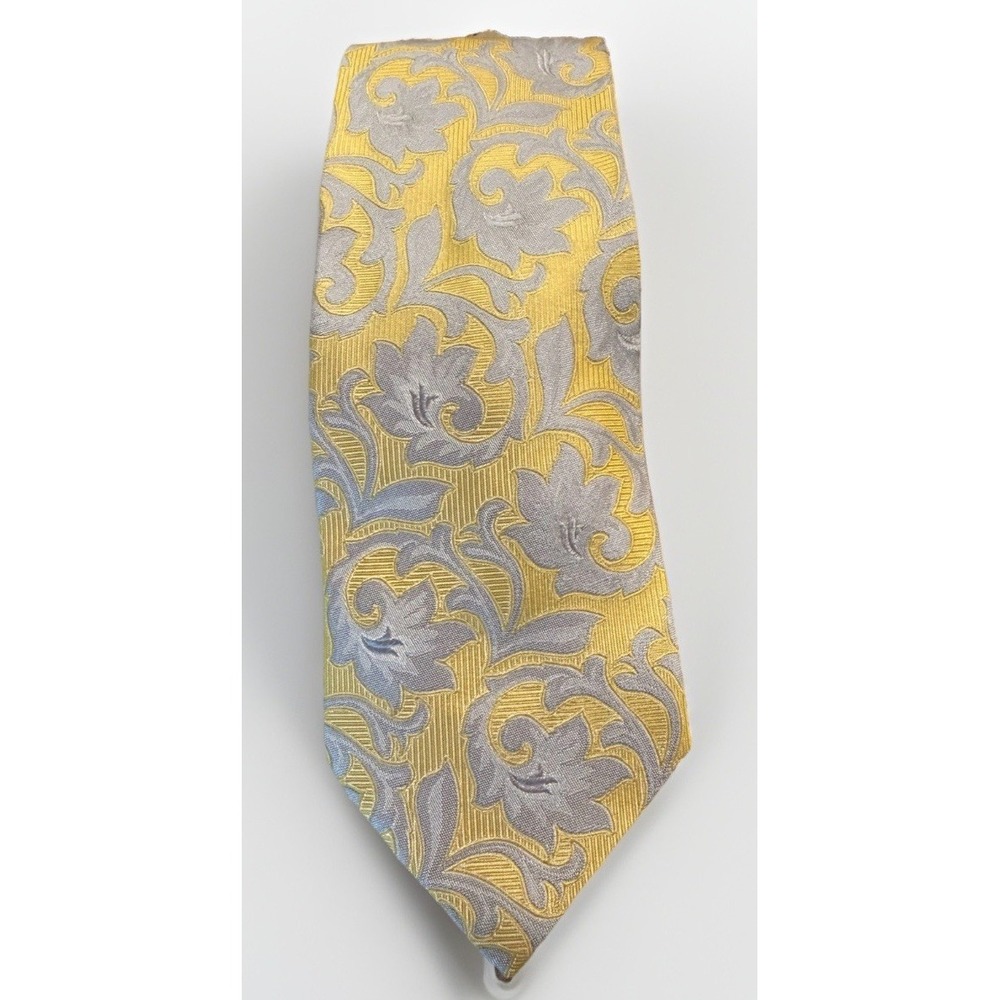 GIANNI VERSACE Yellow Geometric Baroque Made In Italy Silk Tie 59"-3.5" EX COND